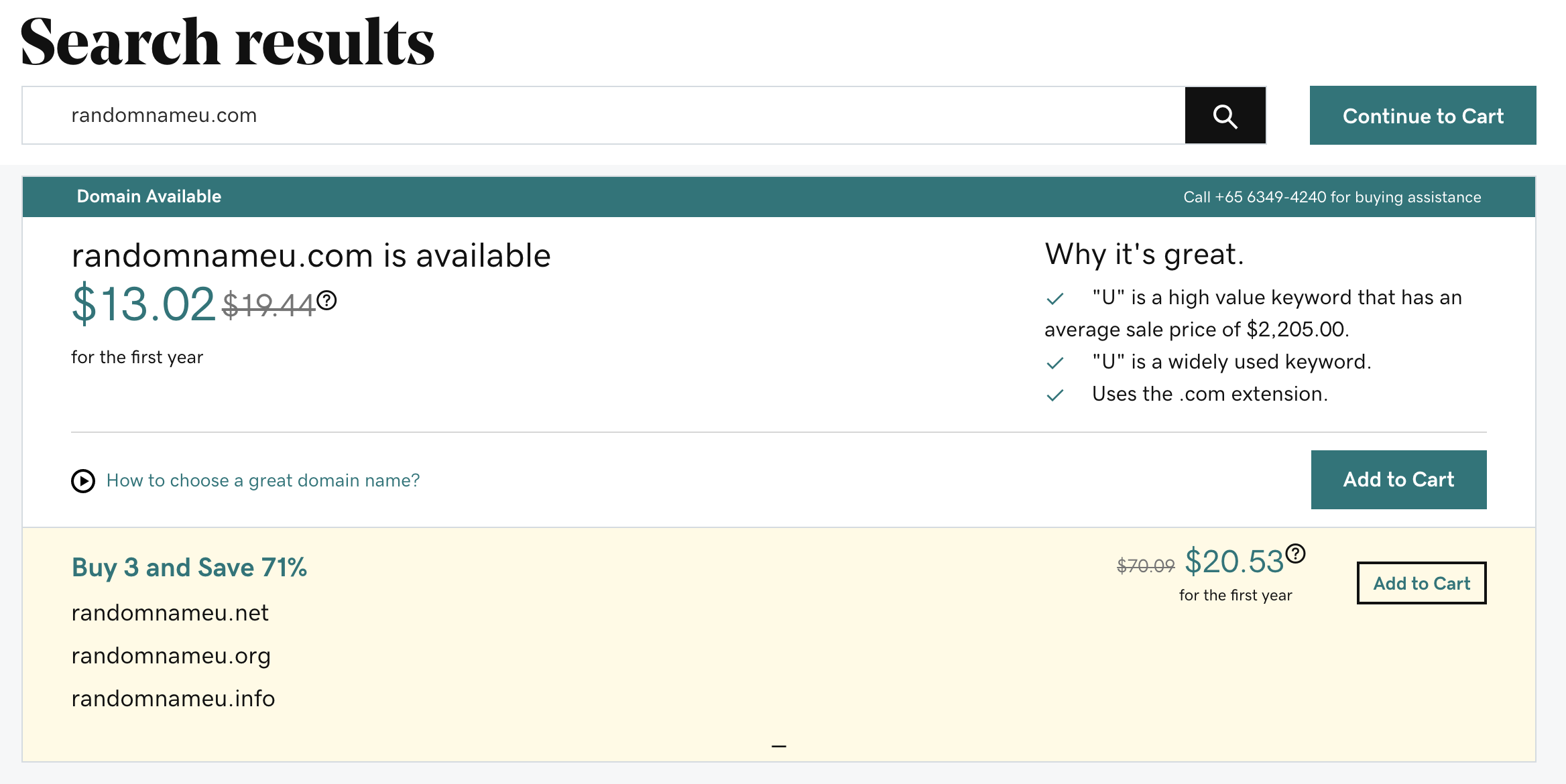Select the domain available from GoDaddy